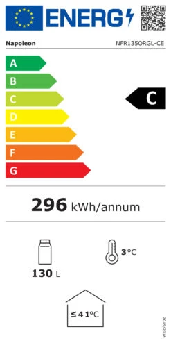 Napoleon Outdoor - Kühlschrank, 135 Liter, Rechtsdrehende Tür Mit Doppelverglasung Und LED Beleuchtung - Wasserdicht Nach IP24 -Napoleon Napoleon Kuehlschrank Energieeffizienz